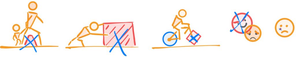 Person facing obstacles, friction, resistance