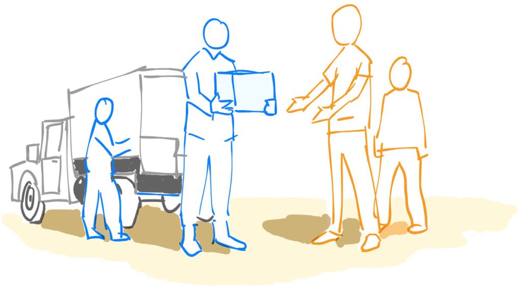 delivery team giving a package to a customer